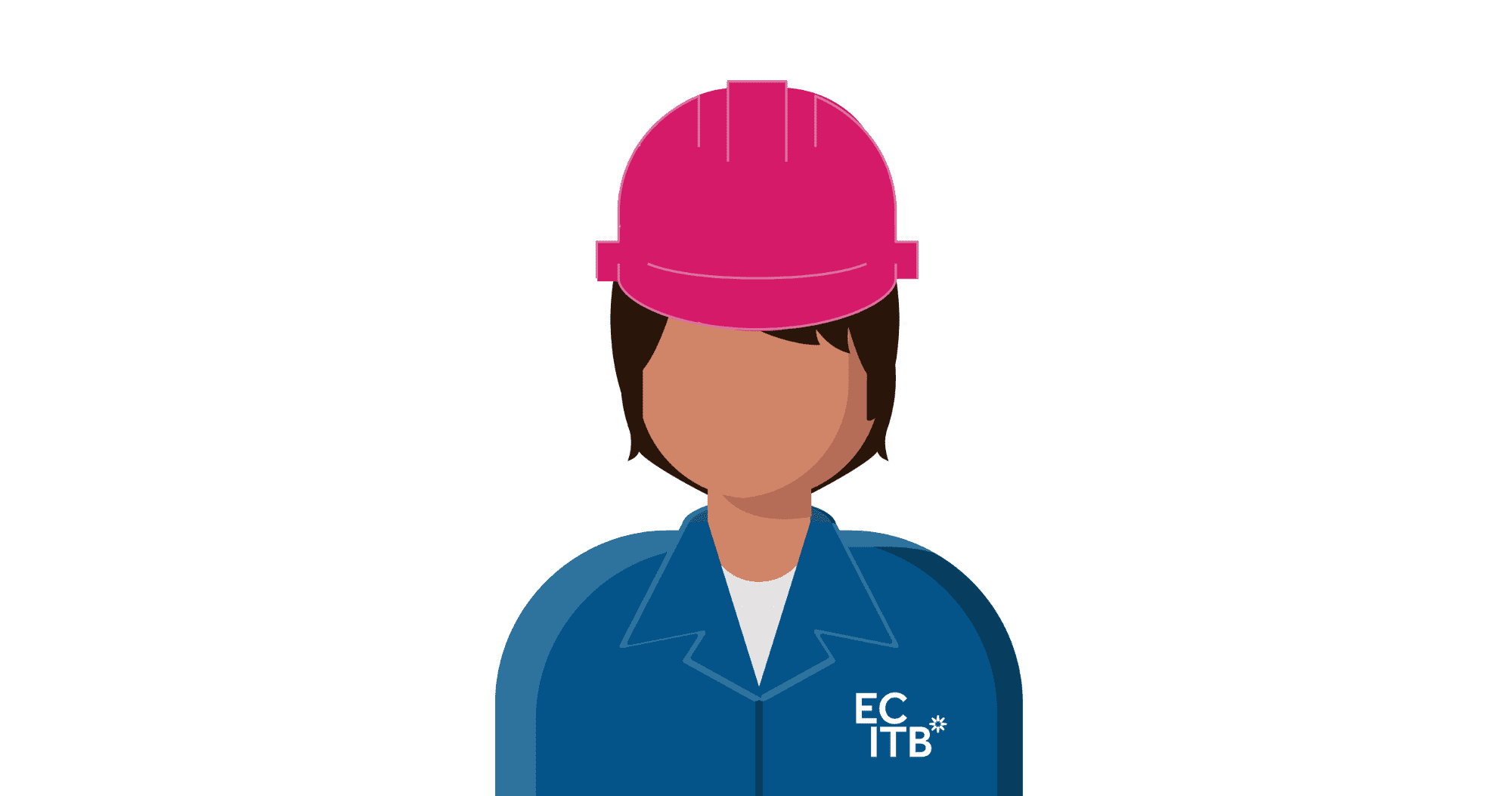 Person icon with pink hardhat and ECITB overalls